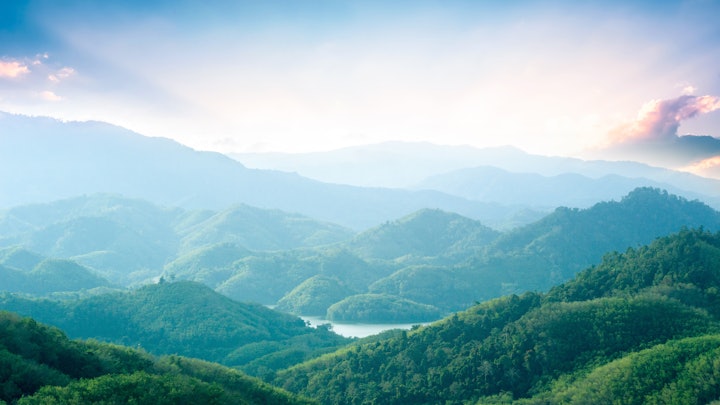 Green mountains and blue sky